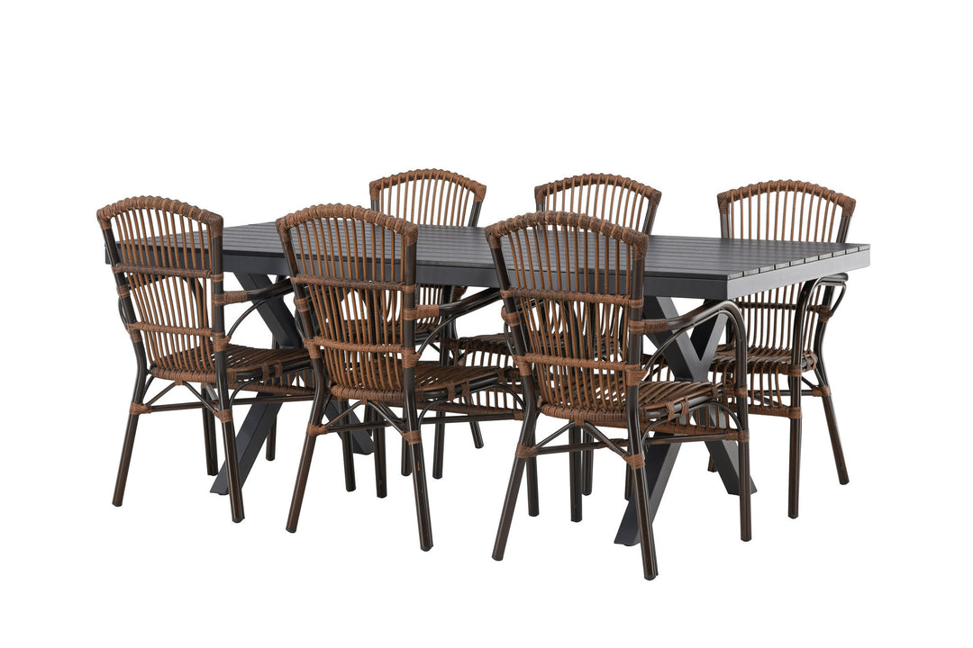 Venture Home Garcia Diningtable Alumnium - Black / Rectangular 100*200* +Galera Diningchair Aluminium - Brown / Wicker _6
