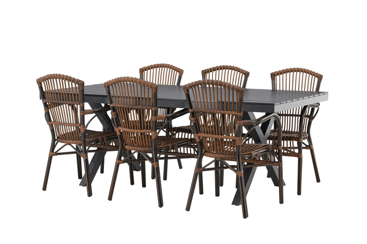 Venture Home Garcia Diningtable Alumnium - Black / Rectangular 100*200* +Galera Diningchair Aluminium - Brown / Wicker _6