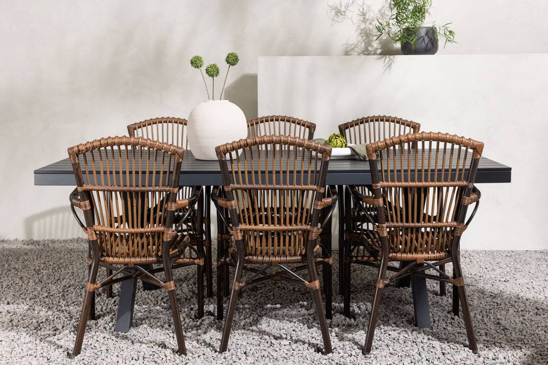 Venture Home Garcia Diningtable Alumnium - Black / Rectangular 100*200* +Galera Diningchair Aluminium - Brown / Wicker _6