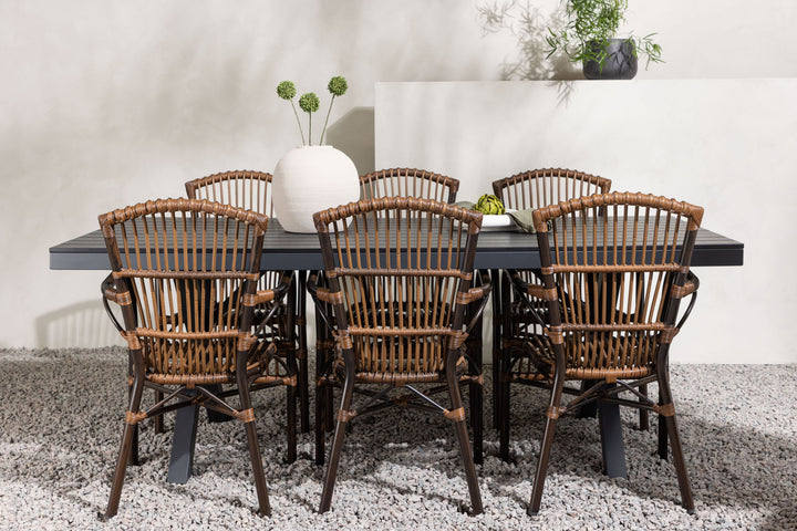 Venture Home Garcia Diningtable Alumnium - Black / Rectangular 100*200* +Galera Diningchair Aluminium - Brown / Wicker _6