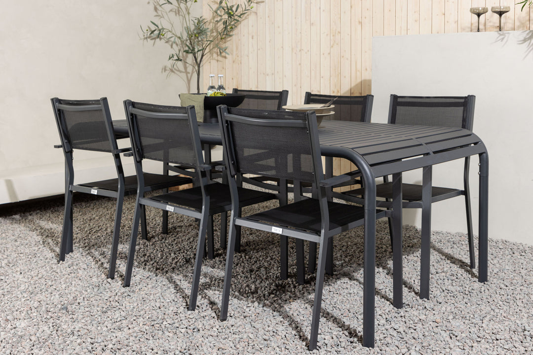 Venture Home Borneo Diningtable Aluminium - Black / Rectangular 100*200* +Copacabana Stacking Chair - Black/Black - Ersätter 4131-408 _6