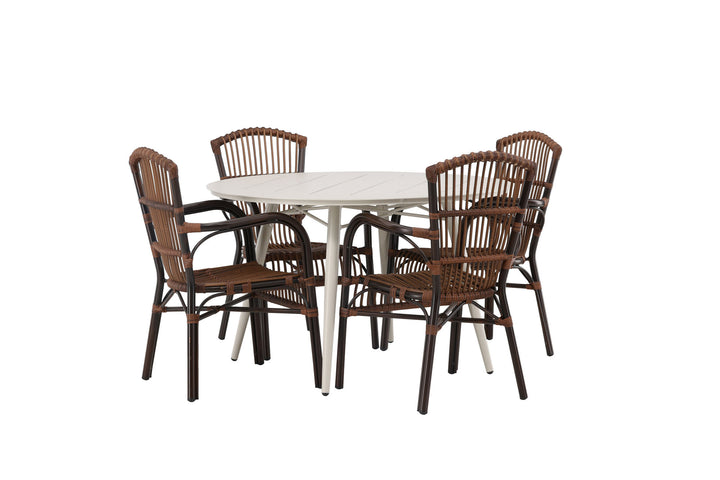 Venture Home Lina Dining Table - Beige - Round 120 cm +Galera Diningchair Aluminium - Brown / Wicker _4