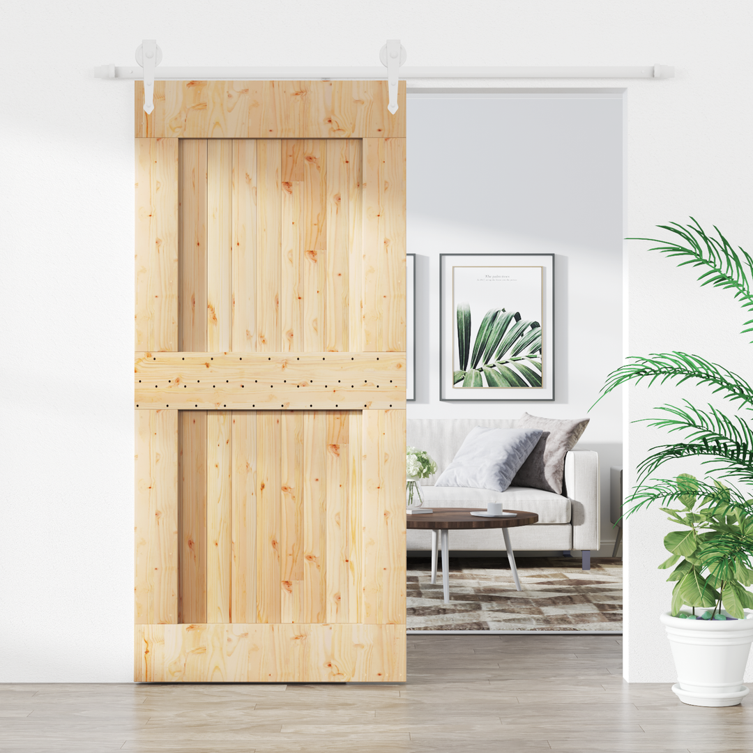 Skydedør Natur og hvid 95 x 210 cm Massivt Fyrretræ