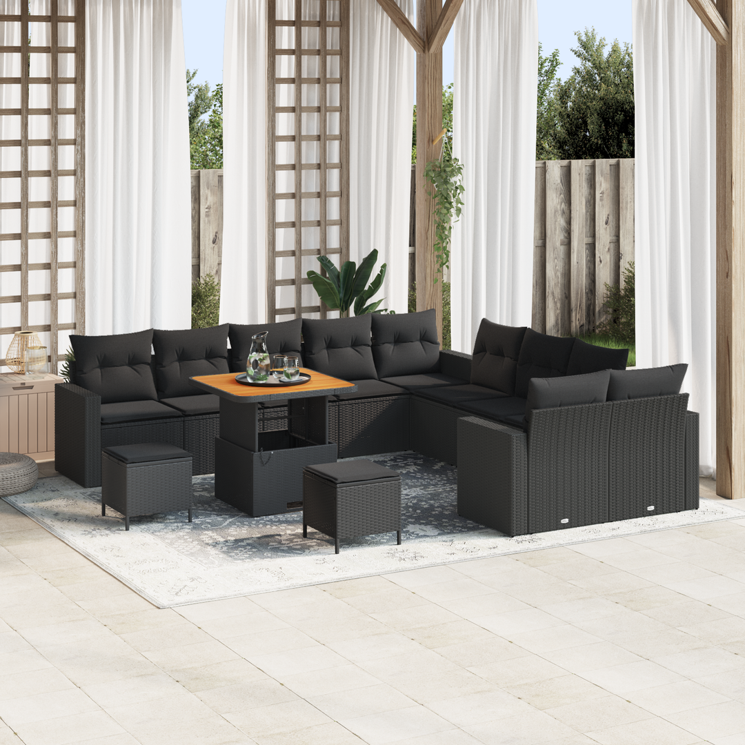 Havesofa Sæt med pude 17 pcs Sort polyrattan