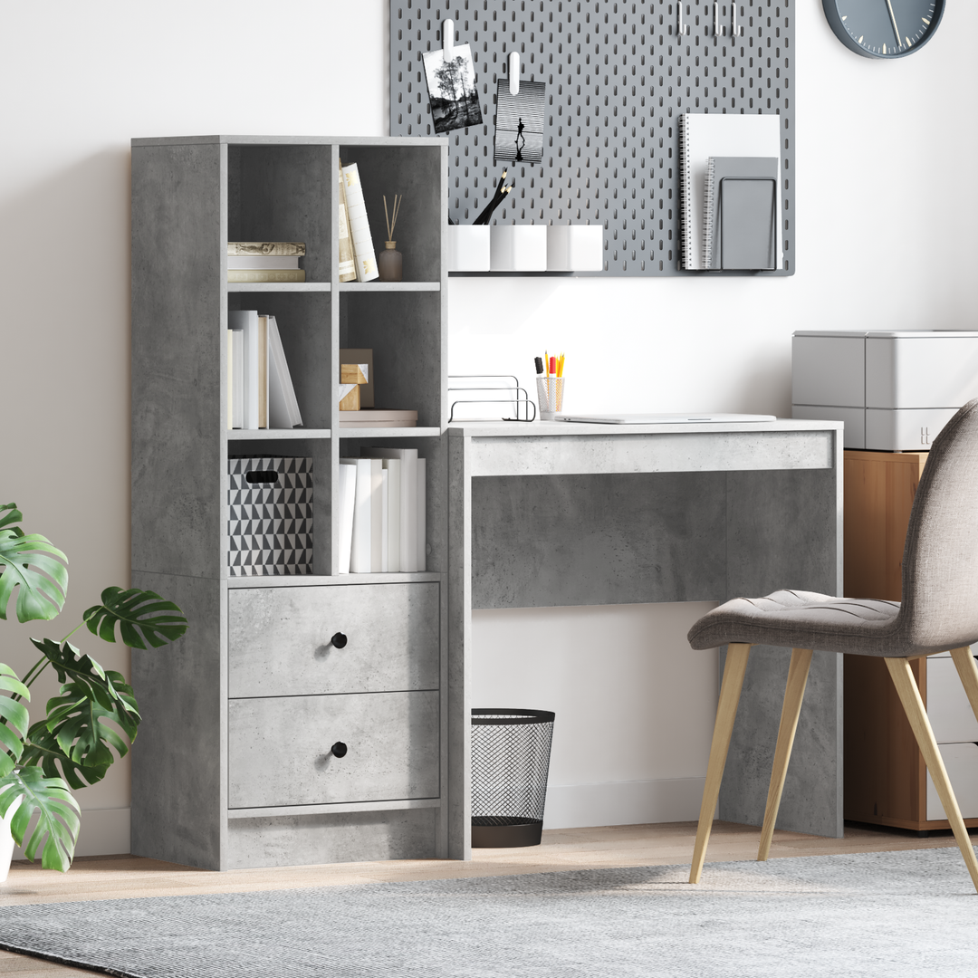 Bord med skuffe med hylde med opbevaring 2 pcs Beton Grå