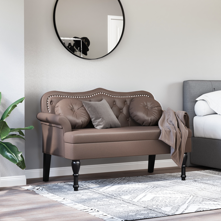 Chesterfield bænk med pude Brun 120.5 x 65 x 75 cm Faux læder