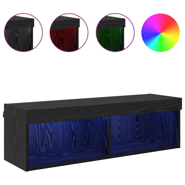 TV vægskab med LED Sort eg 100 x 30 x 30 cm Konstrueret træ