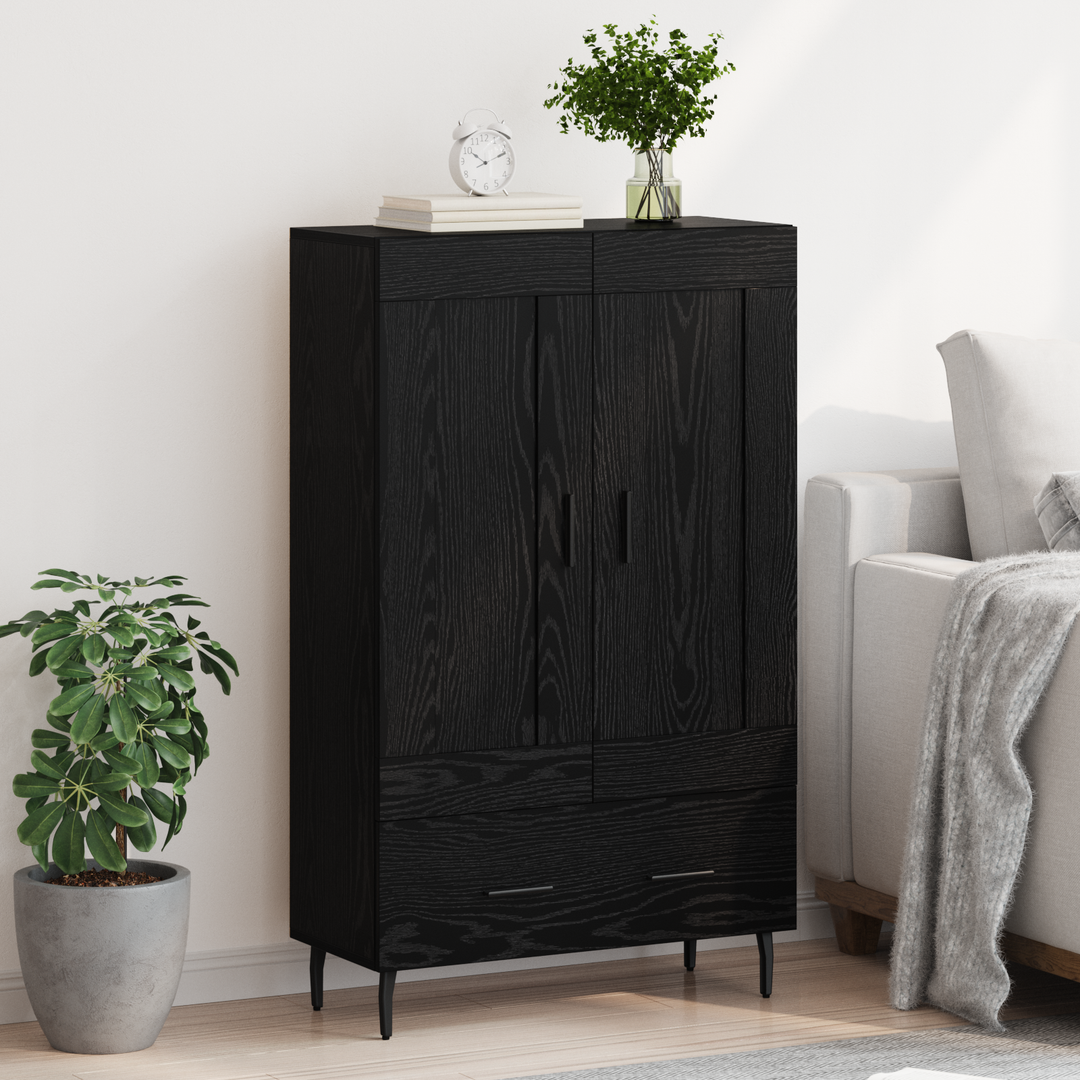 Highboard med skuffe Sort eg 69,5 x 31 x 115 cm Konstrueret træ
