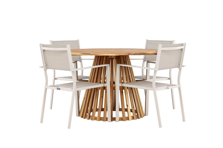 Venture Home Lumpur Diningtable Acacia - Teaklook / Round ø110**75 +Copacabana Stacking Chair - Beige/Beige _4