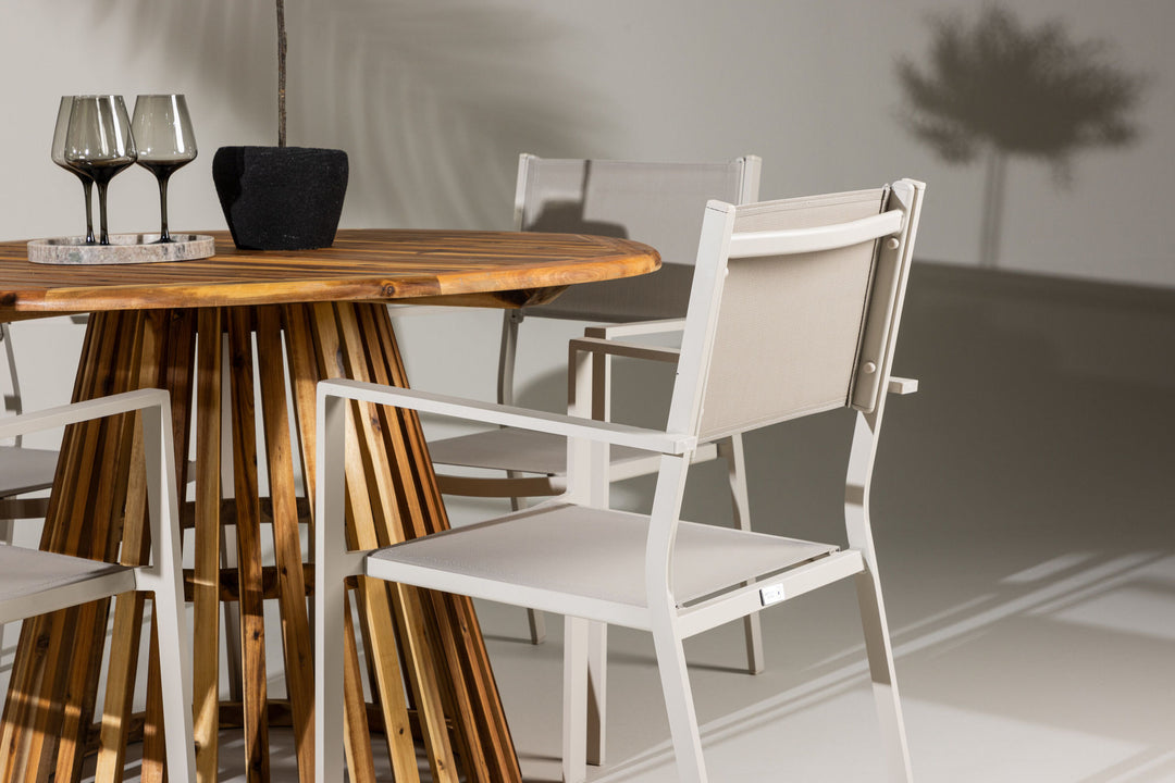 Venture Home Lumpur Diningtable Acacia - Teaklook / Round ø110**75 +Copacabana Stacking Chair - Beige/Beige _4