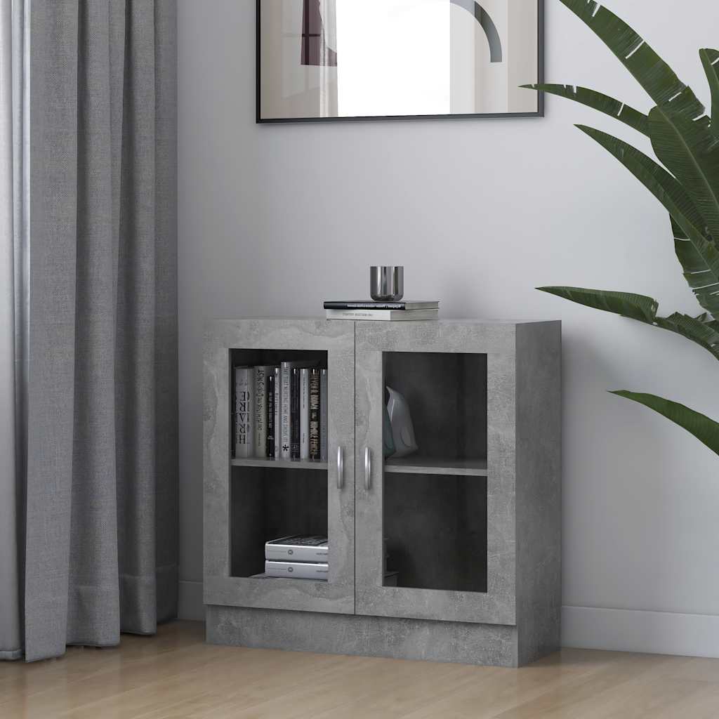 vitrineskab 82,5x30,5x80 cm konstrueret træ betongrå