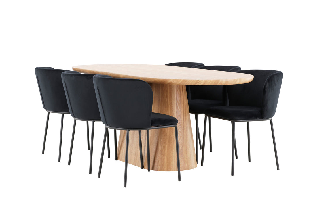 Venture Home Stjärnö Table - Nature with 6 Edina Chair - Black