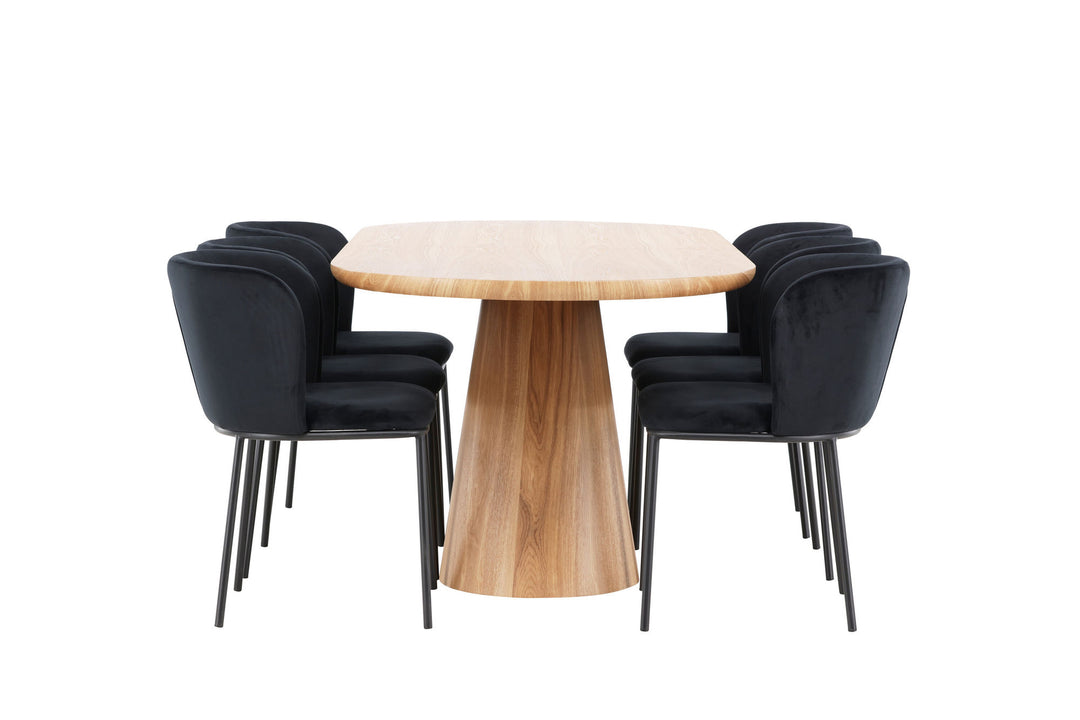 Venture Home Stjärnö Table - Nature with 6 Edina Chair - Black