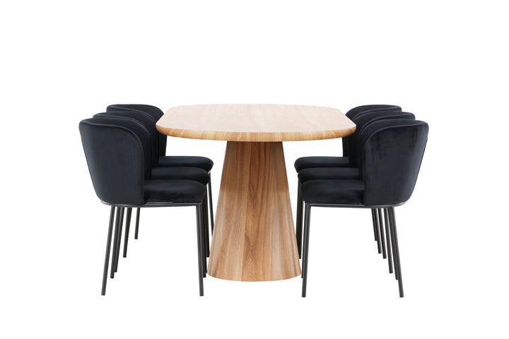 Venture Home Stjärnö Table - Nature with 6 Edina Chair - Black