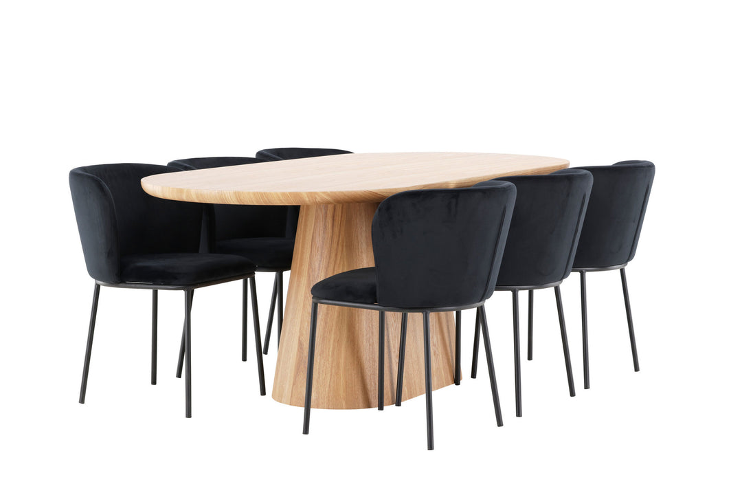 Venture Home Stjärnö Table - Nature with 6 Edina Chair - Black