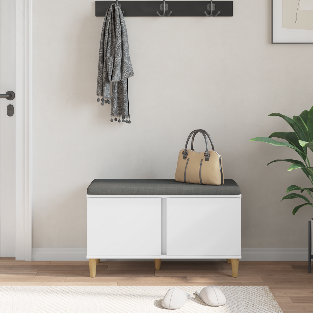 Hallbænk med pude Hvid 80 x 38 x 46 cm Kunstigt træ og stof