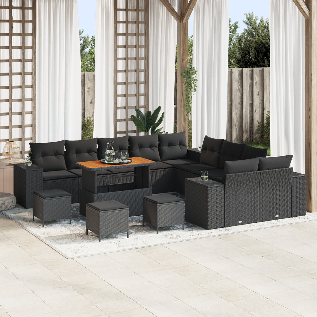 Havesofa Sæt med pude 14 pcs Sort polyrattan