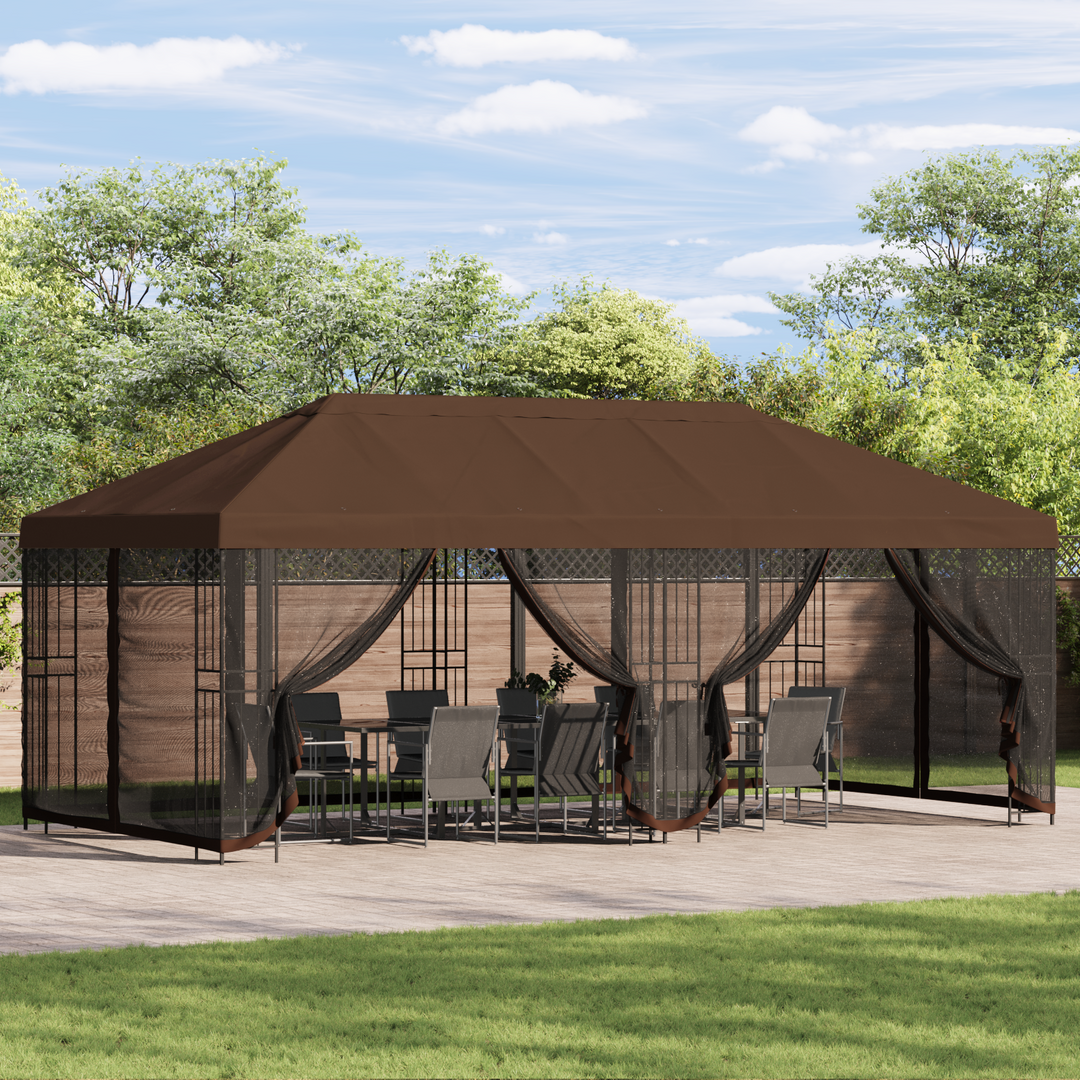 Pavillon med sidetapper 6 x 3 m Brun Polyester og Stål 190