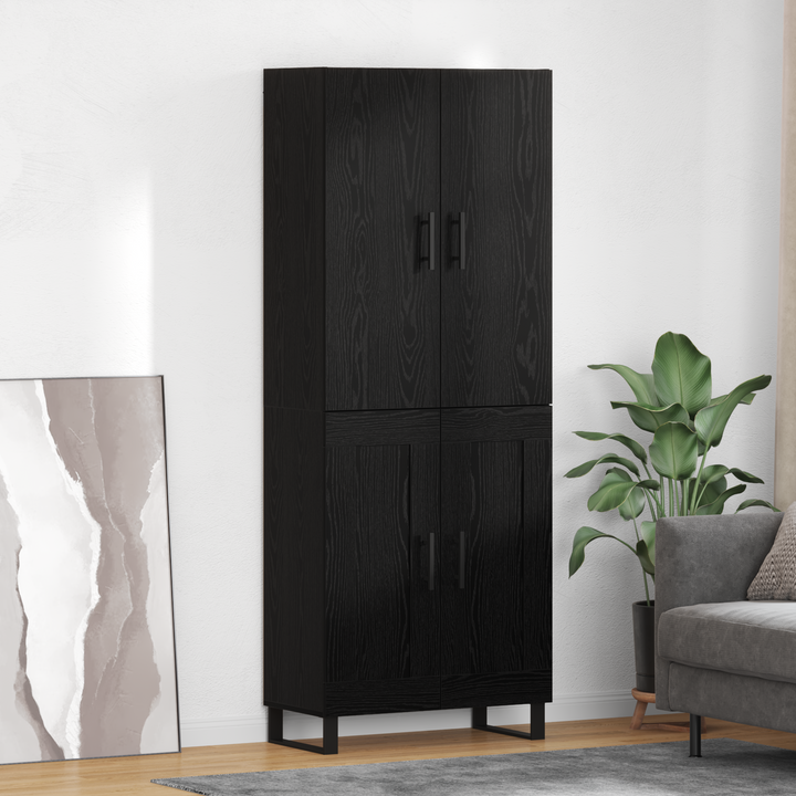 Highboard 2 pcs Sort eg 69,5 x 34 x 180 cm Ingeniørtræ og glas