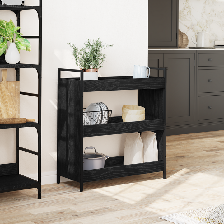 Køkkenvogn Sort eg 70 x 30 x 82 cm Konstrueret træ
