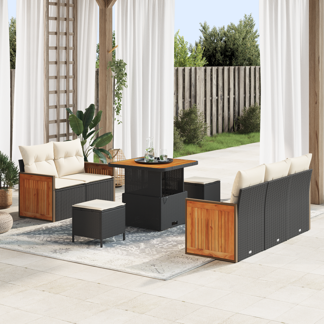 Havesofa Sæt med pude 8 pcs Sort og Cream