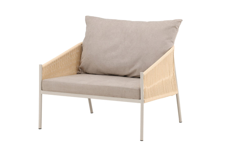 Vind Louie Lounge Chair - Beige Steel Frame / Rope Beige Linen Fabric