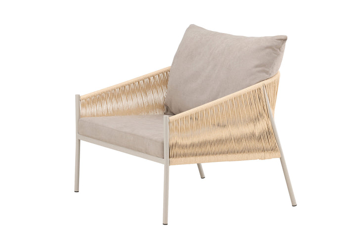 Vind Louie Lounge Chair - Beige Steel Frame / Rope Beige Linen Fabric
