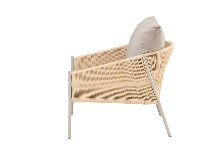 Vind Louie Lounge Chair - Beige Steel Frame / Rope Beige Linen Fabric
