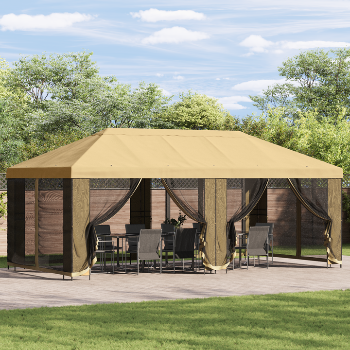 Pavillon med sidetapper 6 x 3 m Cremefarvet Polyester og Stål