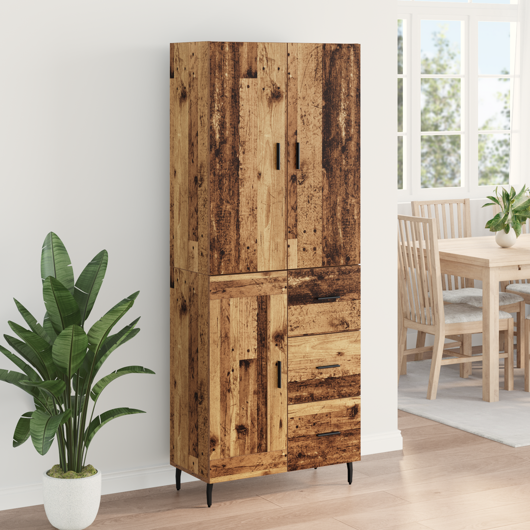 Highboard med skuffe 2 pcs Gammelt træ Ingeniørtræ og glas