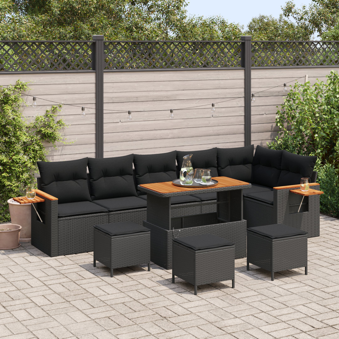 Havesofa Sæt med pude 12 pcs Sort polyrattan