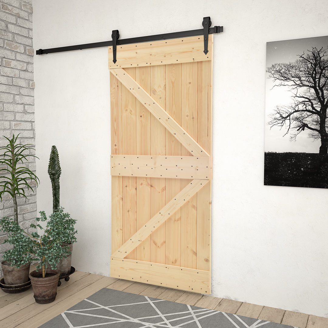 Skydedør Naturfarvet og sort 90 x 210 cm Massivt fyrretræ