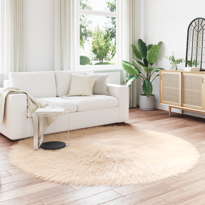 Fuskobbel lammeskindstæppe TAFALLA Beige Ø 160 cm Polyester