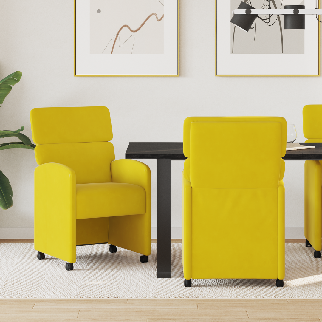 Spisebordsstole med hjul 2 pcs Gul 58 x 65 x 98 cm Fløjl