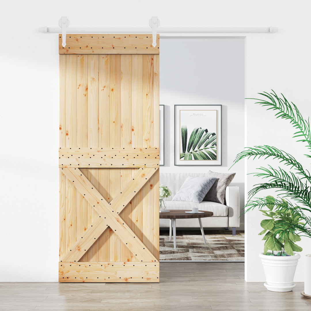Skydedør Natur og hvid 85 x 210 cm Massivt Fyrretræ