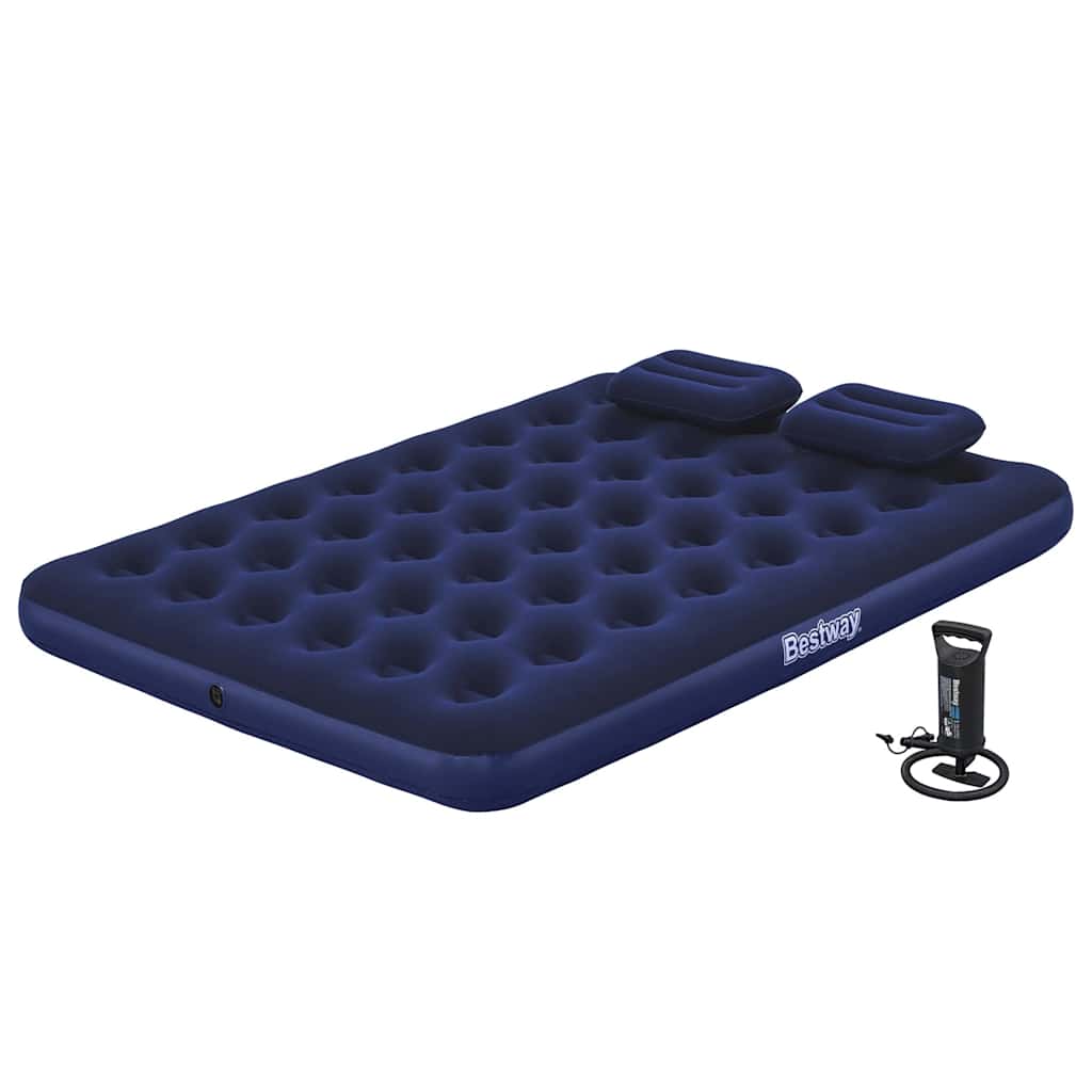 oppustelig luftmadras med pude og pumpe 203x152x22 cm 67374