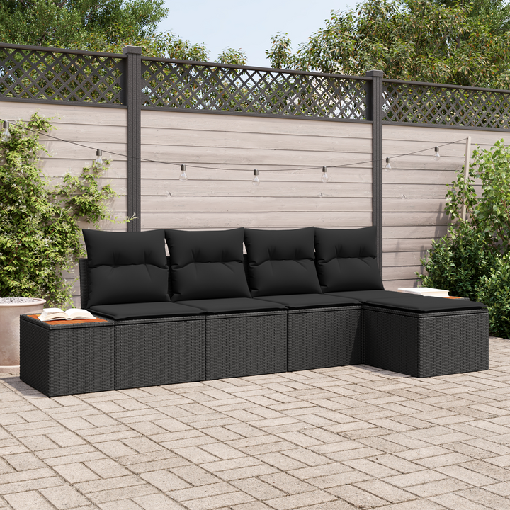 Havesofa Sæt med pude med opbevaring 6 pcs Sort Polyrattan