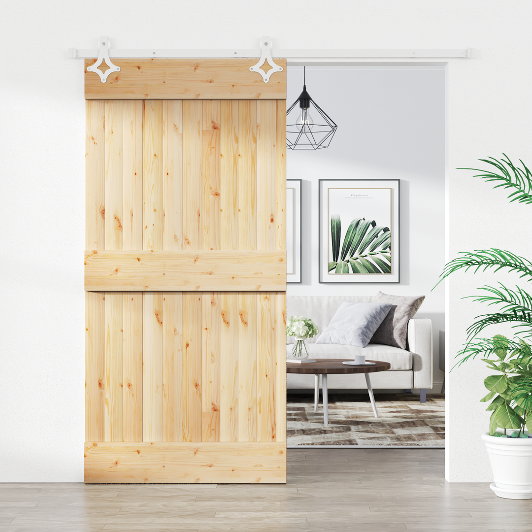 Skydedør Natur og hvid 100 x 210 cm Massivt Fyrretræ