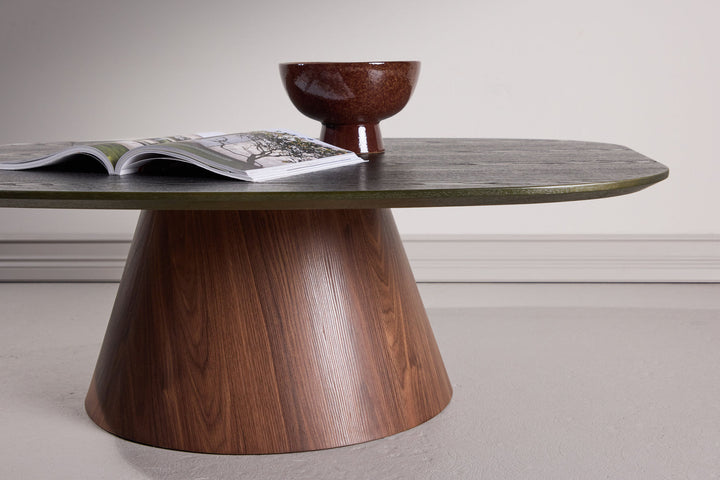 Venture Home Lanzo Sofa Table 120x92,5x39 cm - MDF with 3D Paper / Mocca Leg / Green Top