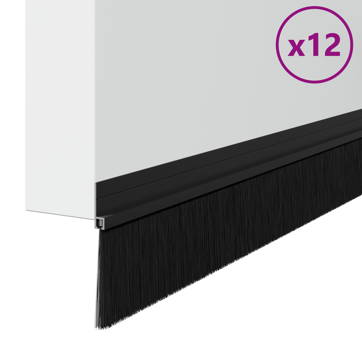 Selvklæbende dørbørstetætninger 12 pcs Sort 100 cm