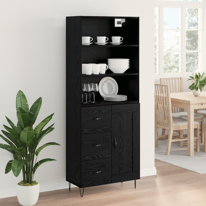 Highboard med skuffe 2 pcs Sort eg Konstrueret træ