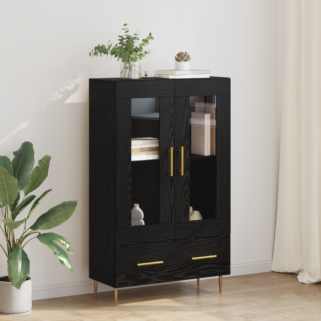 Highboard Sort eg 69,5 x 31 x 115 cm Ingeniørtræ og glas