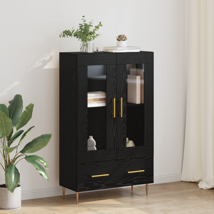 Highboard Sort eg 69,5 x 31 x 115 cm Ingeniørtræ og glas