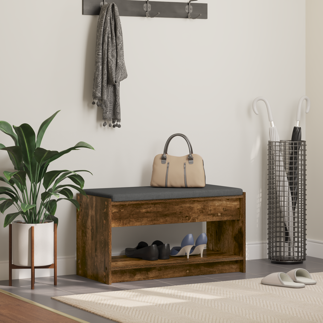 Hallbænk med pude Røget Eg 83 x 38 x 45 cm Kunstigt træ og stof