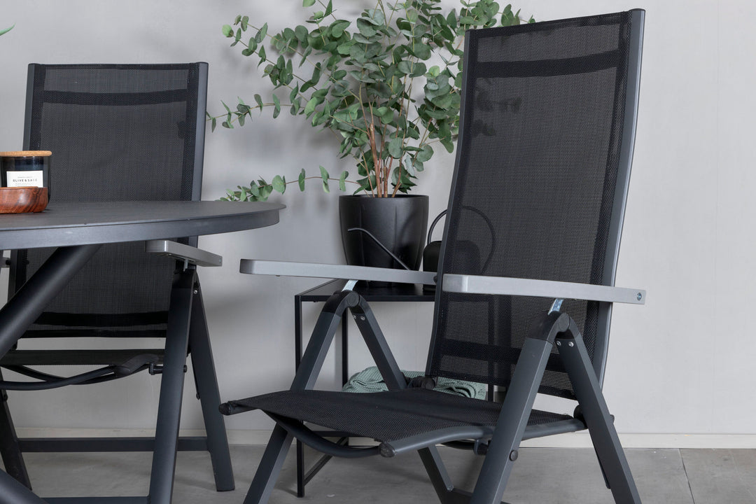 Venture Home Alma Dining Table - Black Alu - ø120cm+Albany Light 5-pos - black / Black textilene and grey teak_4