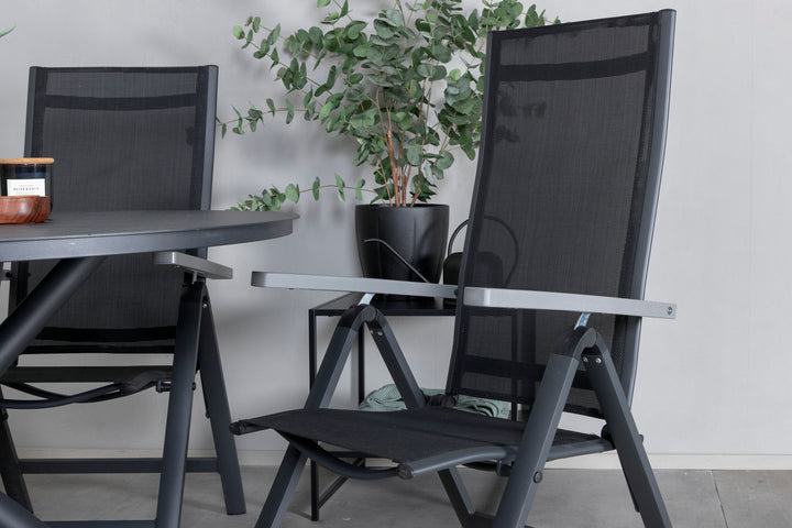 Venture Home Alma Dining Table - Black Alu - ø120cm+Albany Light 5-pos - black / Black textilene and grey teak_4