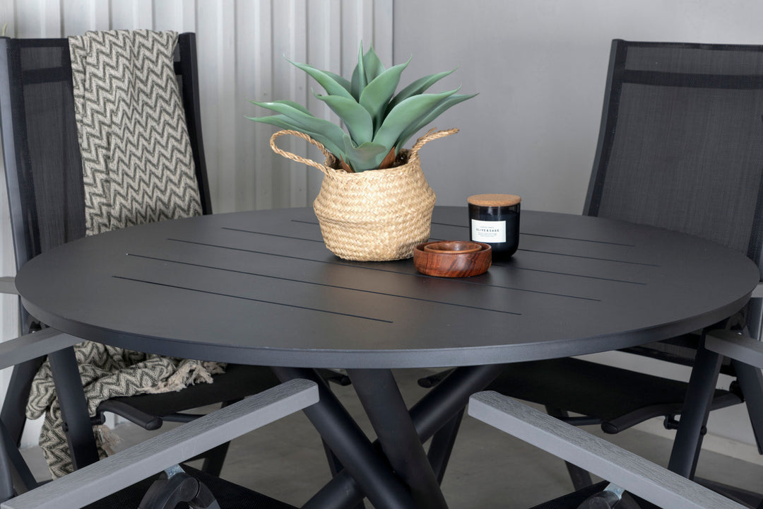 Venture Home Alma Dining Table - Black Alu - ø120cm+Albany Light 5-pos - black / Black textilene and grey teak_4