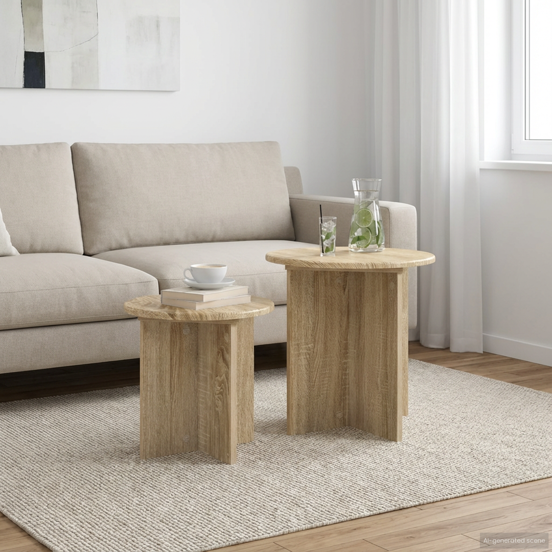 Sidebordssæt med opbevaring 2 pcs Sonoma-eg Konstrueret træ