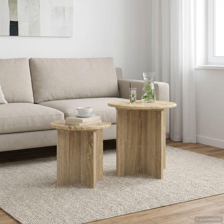 Sidebordssæt med opbevaring 2 pcs Sonoma-eg Konstrueret træ