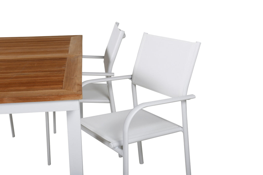 Venture Home Panama Dining Table 152/210*90 - White Alu / Teak+Santorini Arm Chair (Stackable